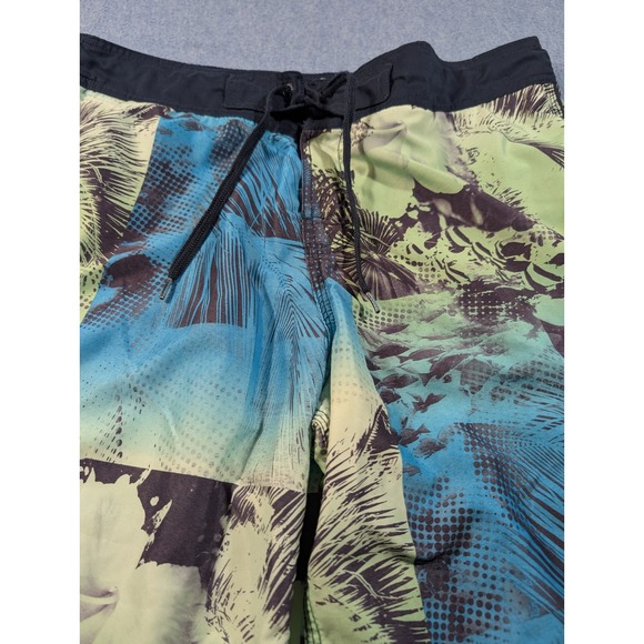 Speedo Mens Tropical Floral Palm Print Swim Trunks Blue Green Board Shorts Med - Picture 3 of 8